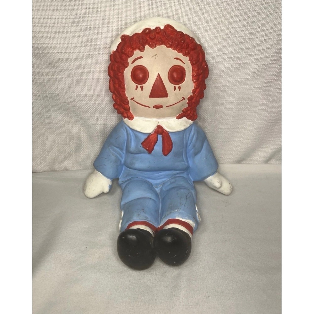 Vintage 1974 Raggedy Andy Ceramic Bank Bobbs-Merrill Co Inc Blue Red White 7in‎